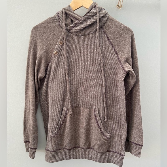 White Birch Ribbed Side Button Cowl Neck Hoodie - Picture 4 of 6